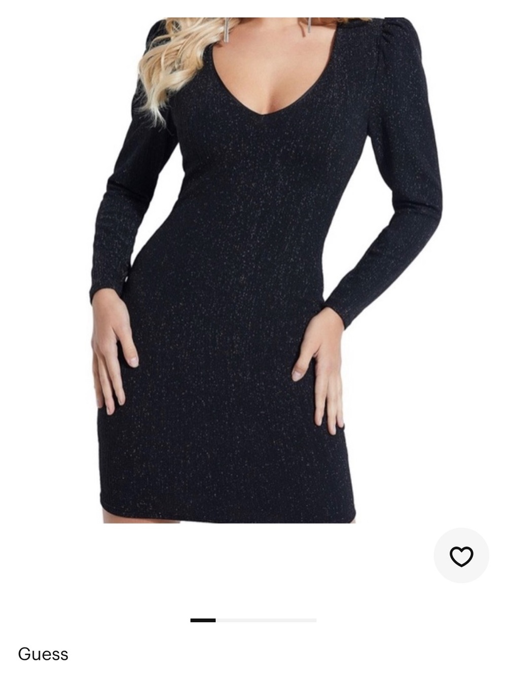 Guess Black Metallic Sparkle V‑Neck Long Sleeve Mini Dress